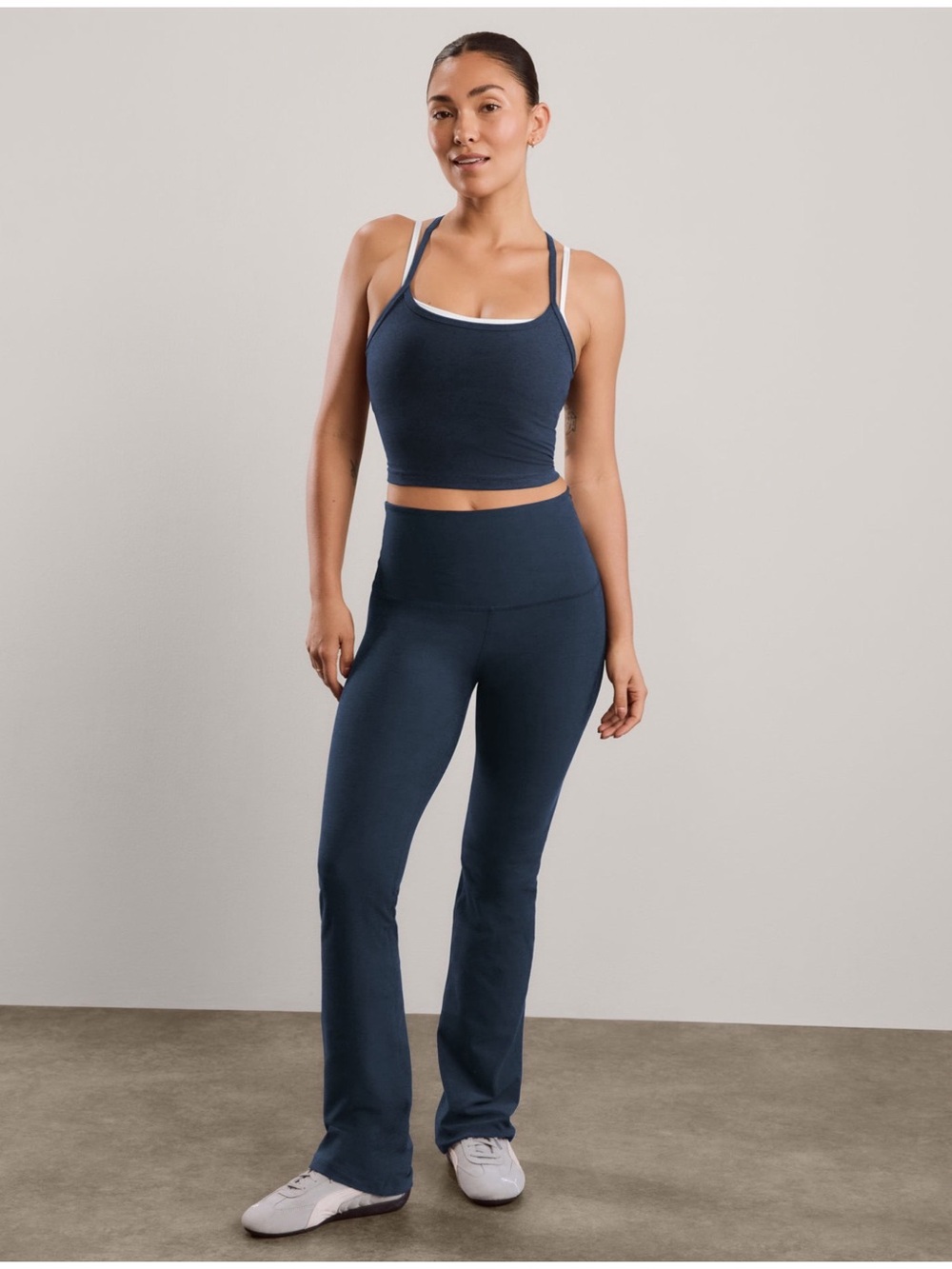 Beyond Yoga Women’s Sz XS Navy High Rise Bootcut Pant Spacedye Pull On